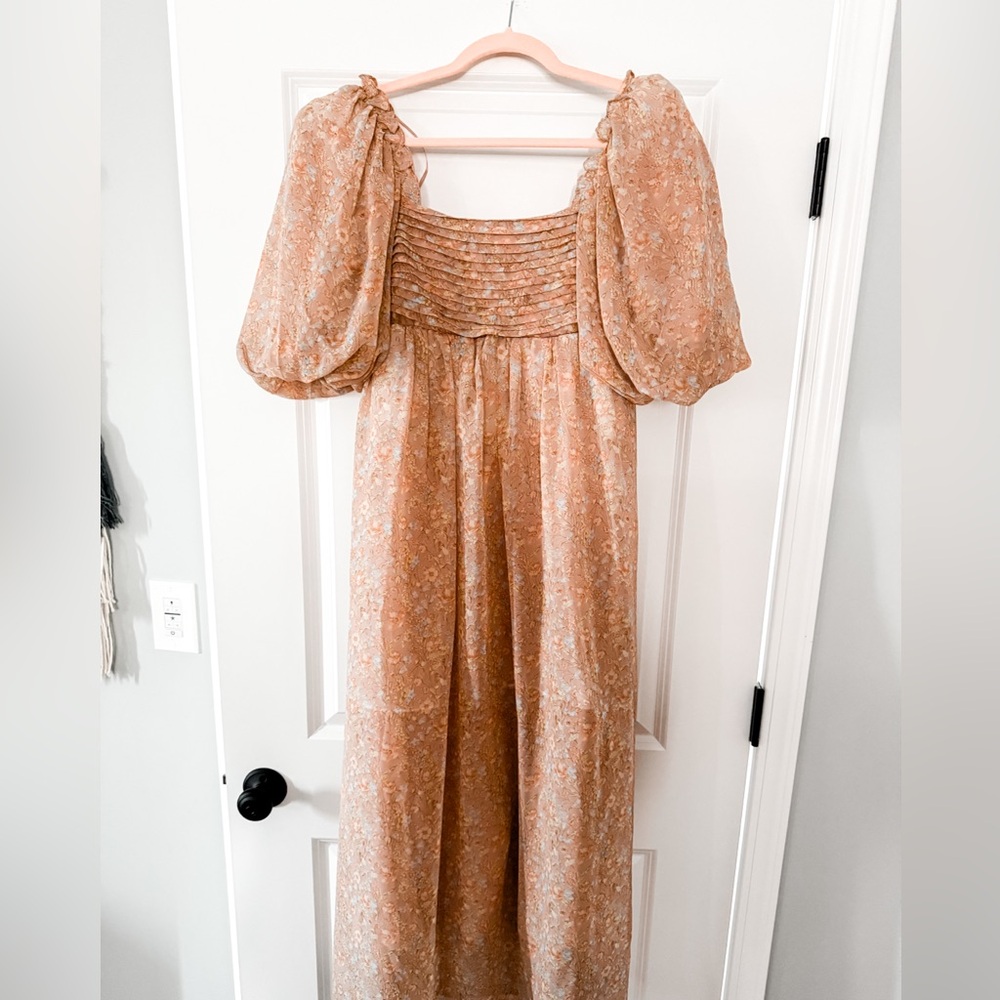 Melody Maxi Dress with Pleats and Bow Detail in Mauve Floral - Bump Friendly